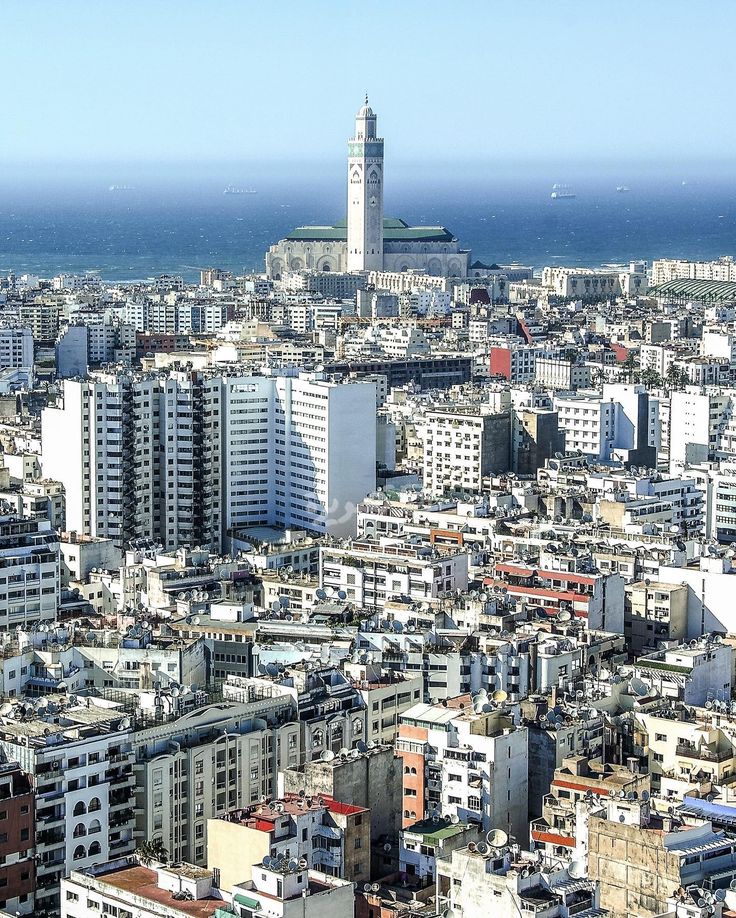 Casablanca, Morocco skyline beside the Atlantic Ocean