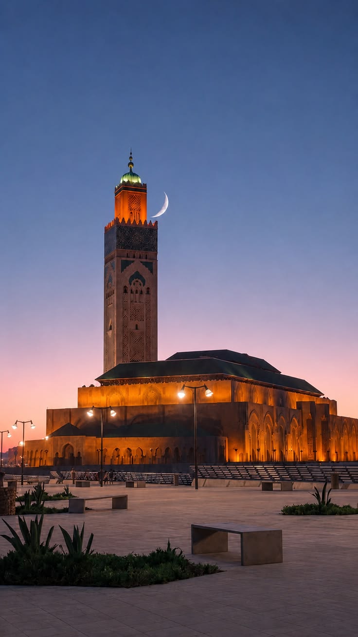 Hassan II Mosque in Casablanca at golden hour