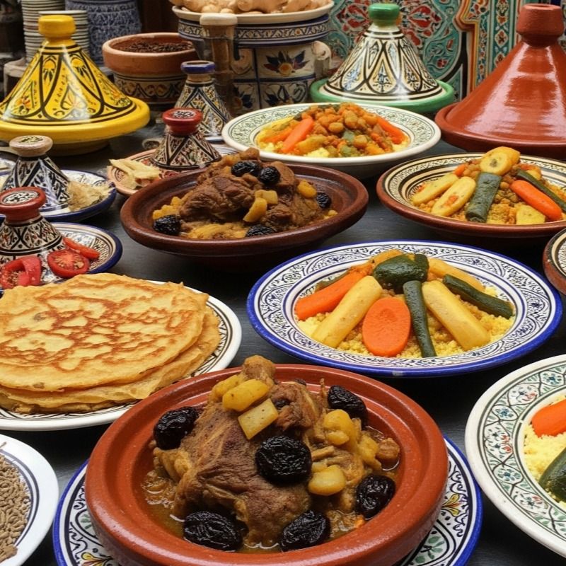 Traditional Moroccan cuisine with tagine and couscous