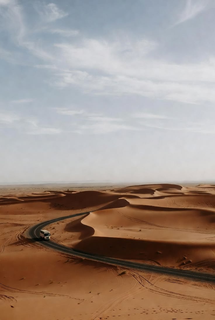 Scenic desert road leading to the Sahara in Morocco