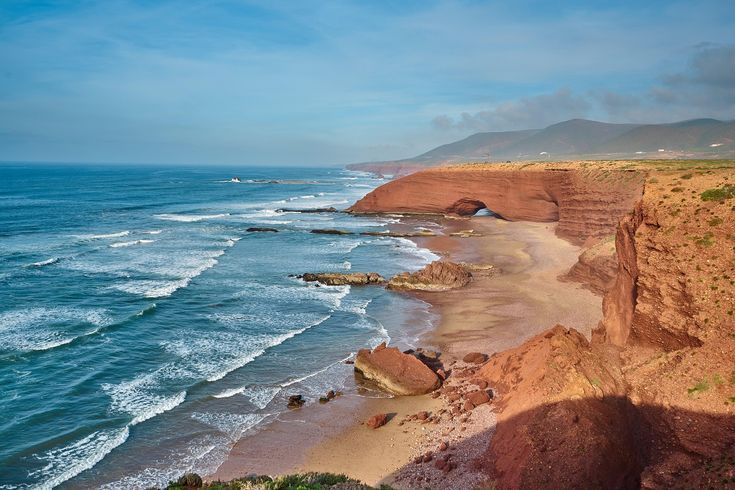 Legzira Beach in Morocco with its famous natural sandstone arches