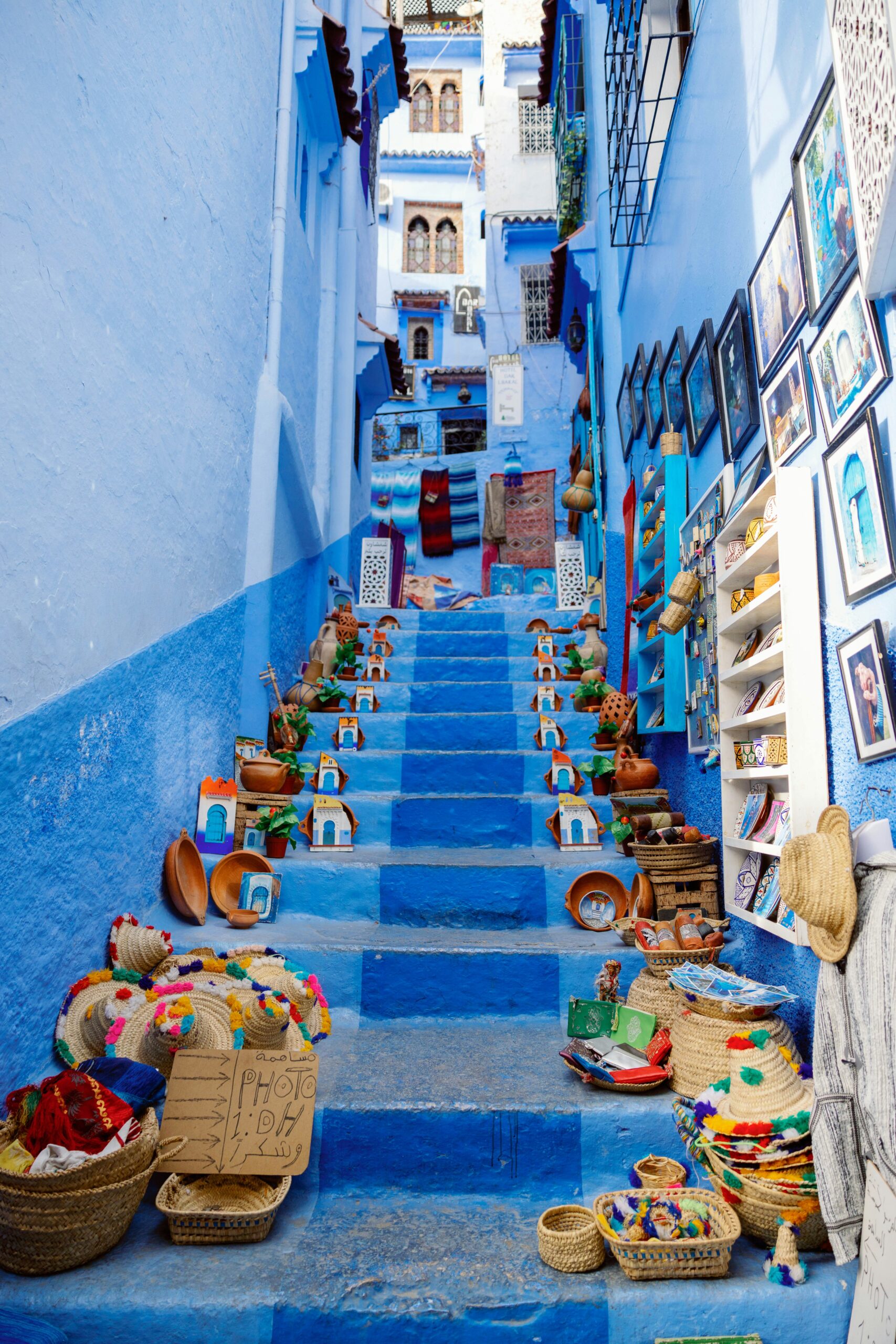 Blue streets and traditional architecture of Chefchaouen in the Rif Mountains of Morocco